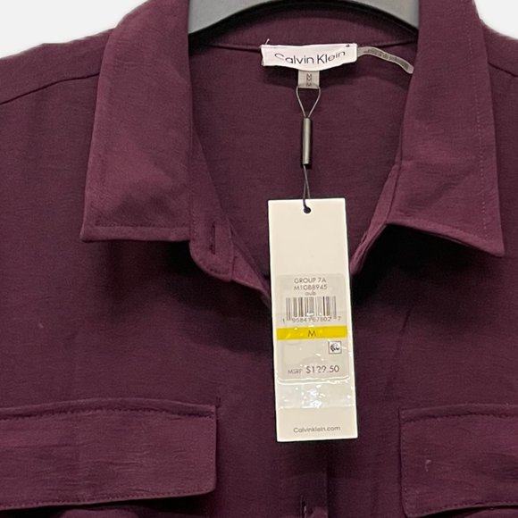 NWT! Calvin Klein Women's Belted Shirtdress - Aubergine Medium - Picture 6 of 6